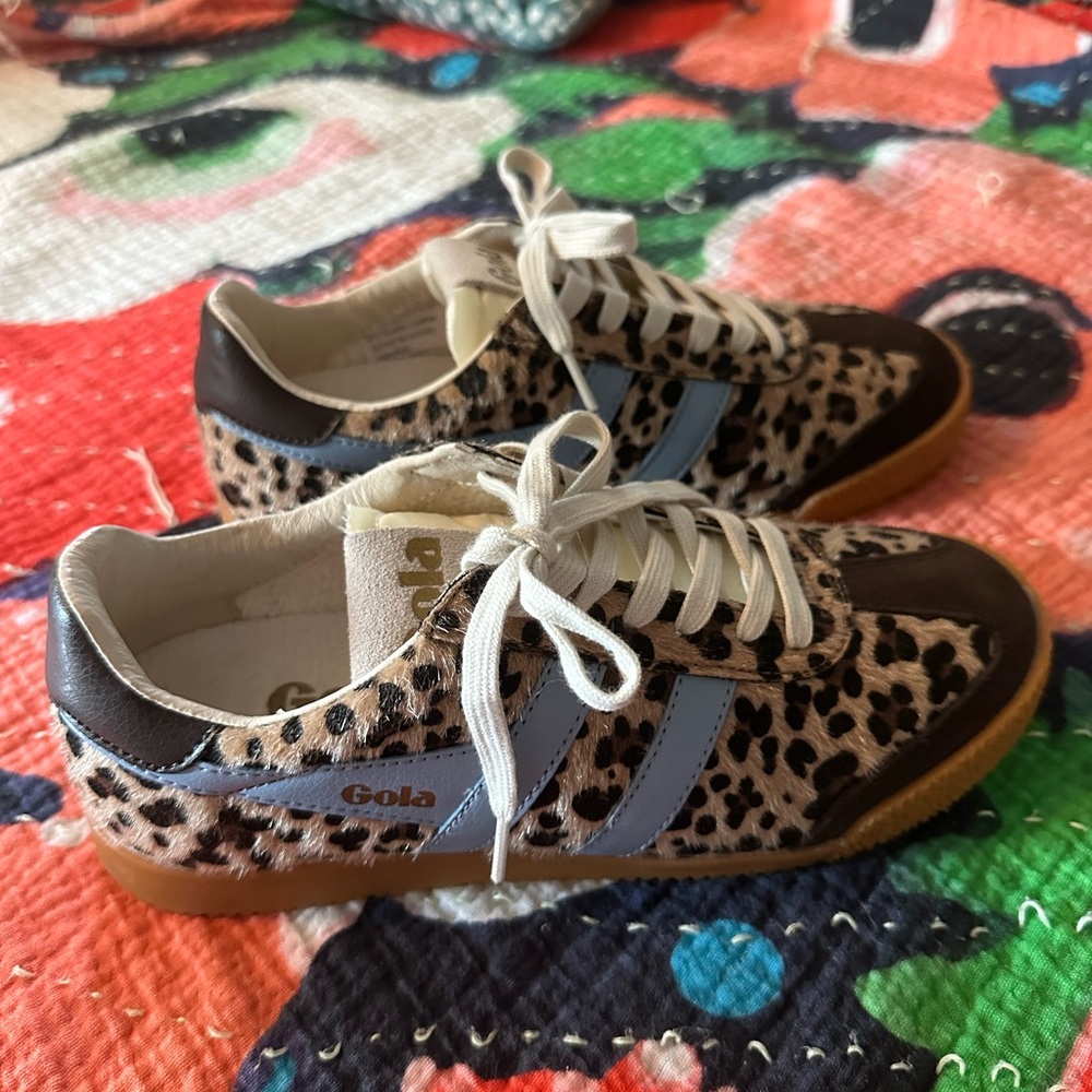 Gola Leopard Print Sneakers with Light Blue Accents size 6